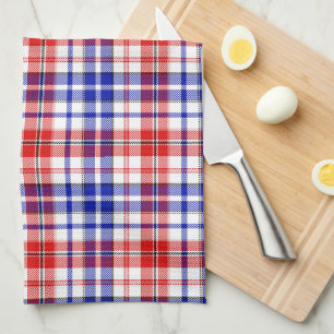 White Red Blue Plaid Tartan Design Tea Towel