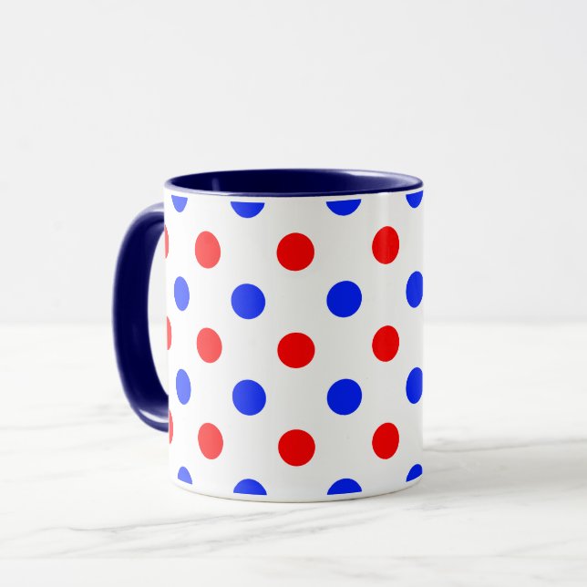 White Red Blue Polka Dots Design  Mug (Front Left)