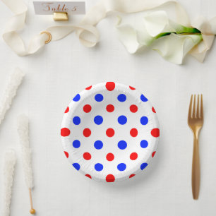 White Red Blue Polka Dots Design Paper Plate