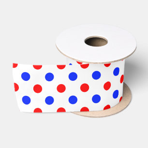 White Red Blue Polka Dots Design  Satin Ribbon