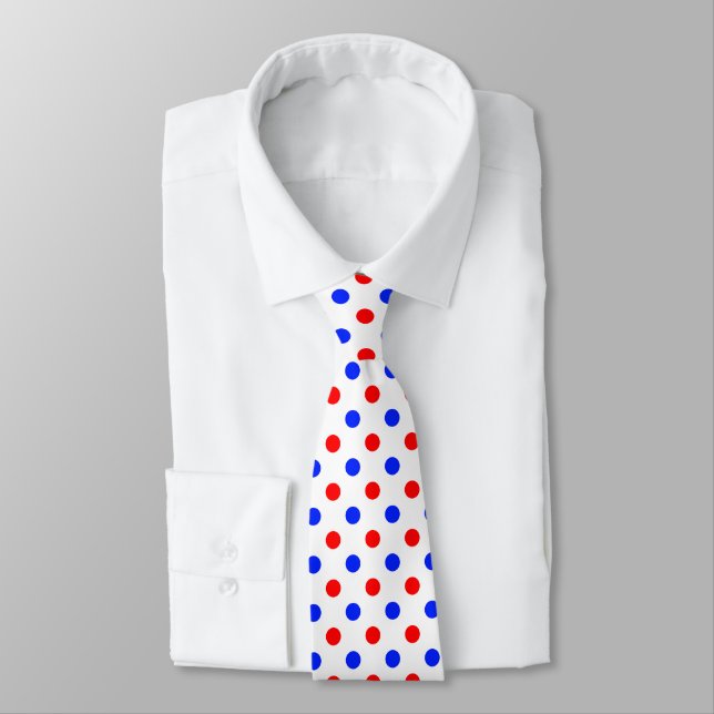 White Red Blue Polka Dots Design  Tie (Tied)