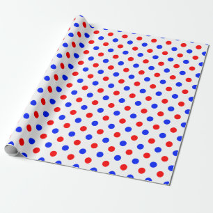 White Red Blue Polka Dots Design Wrapping Paper