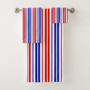 White Red Blue Stripes Pattern Bath Towel Set