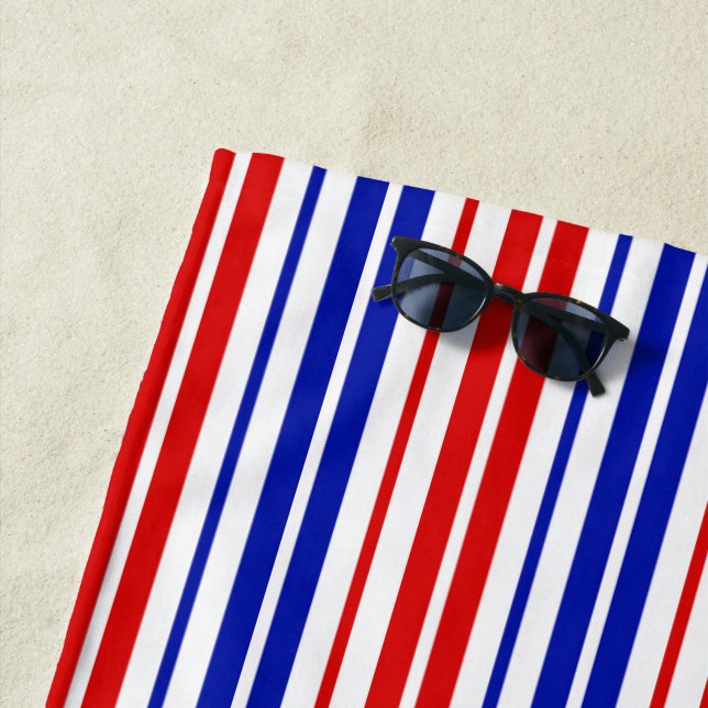 White Red Blue Stripes Pattern   Beach Towel (In Situ)