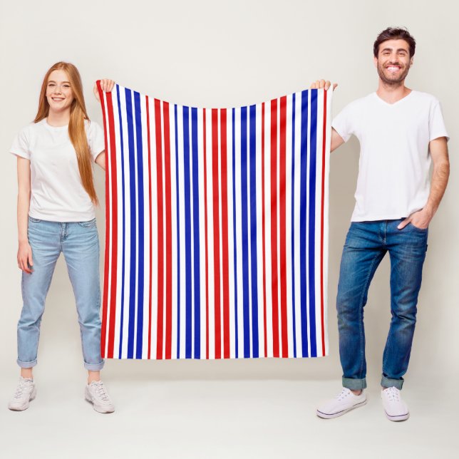 White Red Blue Stripes Pattern   Fleece Blanket (In Situ)
