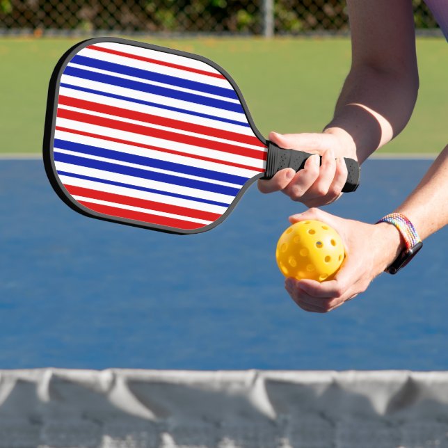 White Red Blue Stripes Pattern   Pickleball Paddle (Insitu)