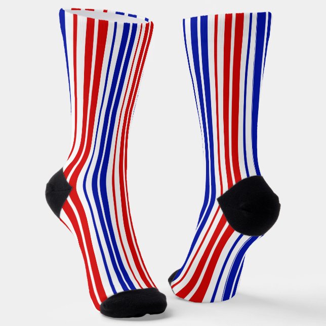 White Red Blue Stripes Pattern   Socks (Angled)