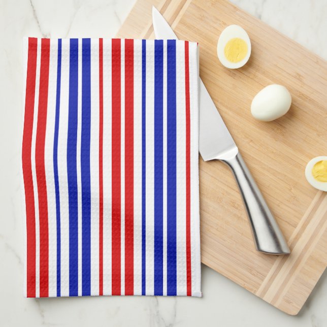 White Red Blue Stripes Pattern   Tea Towel (Quarter Fold)