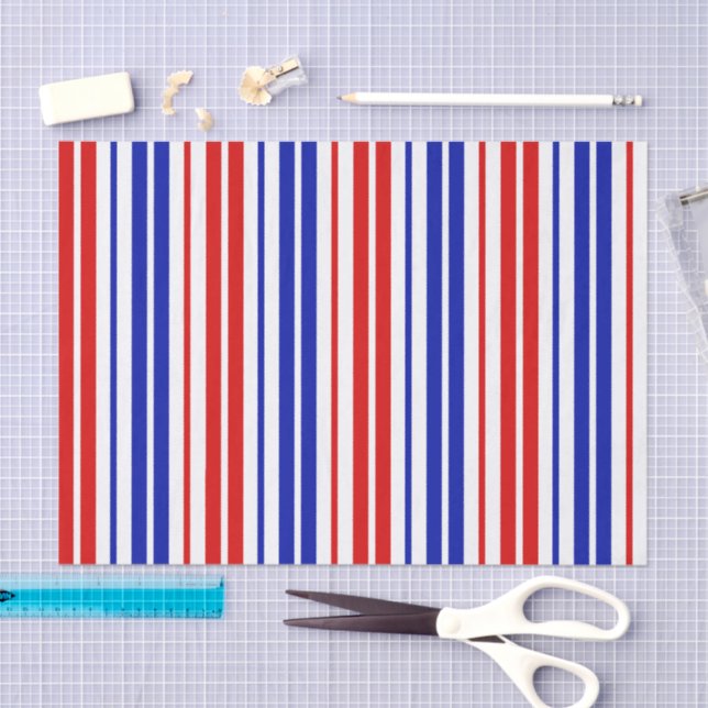 White Red Blue Stripes Pattern   Tissue Paper (Craft)