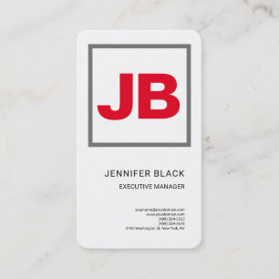 White Red Bold Monogram Minimalist Modern Plain Business Card