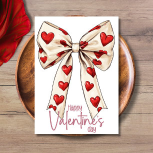 White Red Bow Blush Pink Happy Valentines Day Holiday Card