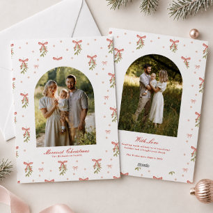 White Red Bow Greenery Family Photo Christmas Holiday Card