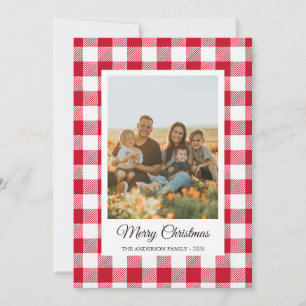 White red buffalo plaid photo Holiday Card
