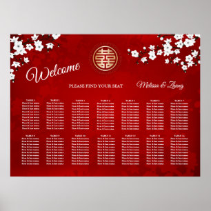 White Red Chinese Wedding Seating Chart