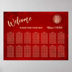 White Red Chinese Wedding Seating Chart
