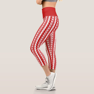White & Red Christmas Deer and Snowflakes High Capri Leggings