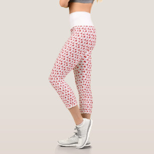 White & Red Christmas Gift and Candy Cane Pattern Capri Leggings