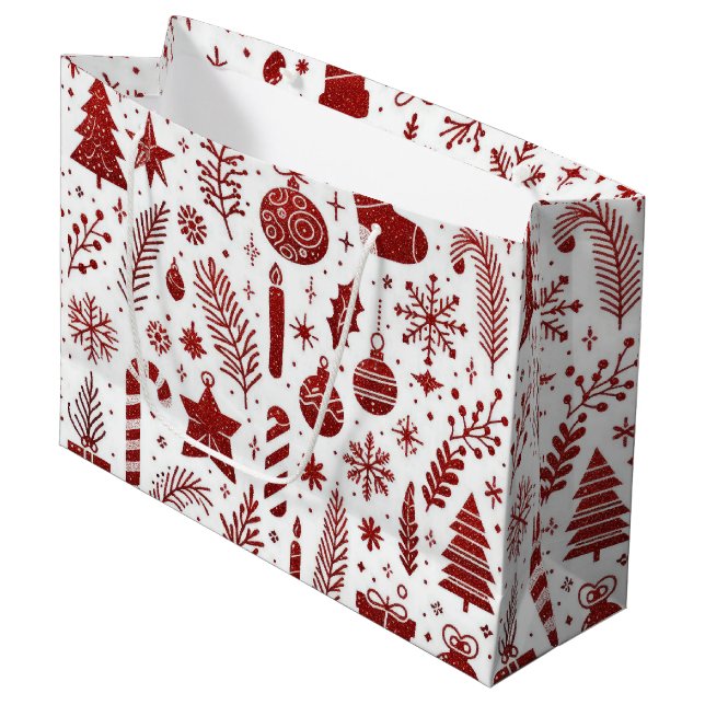 White Red Christmas Gift Bag (Front Angled)