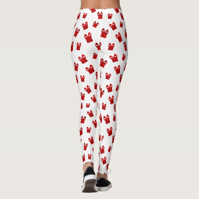 White & Red Christmas Gift Boxes Pattern Long Leggings (Back)