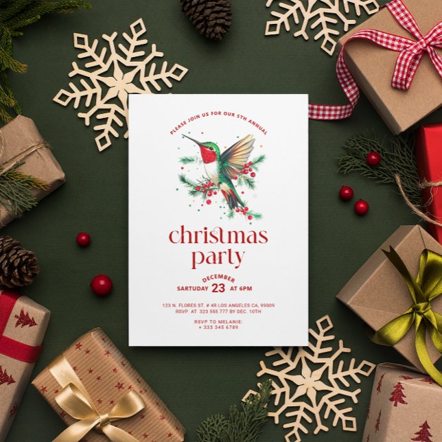 White Red Christmas Hummingbird Christmas Party  Invitation (Creator Uploaded)