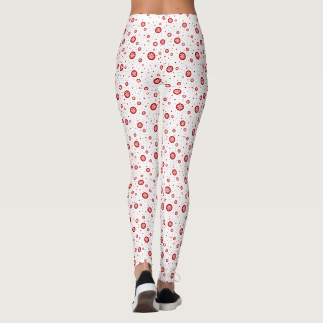 White & Red Christmas Snowflakes Pattern Full Leggings (Back)