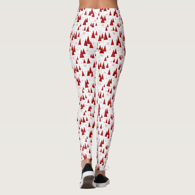 White & Red Christmas Tree with Snowflakes Pattern Leggings (Back)