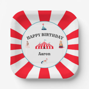 White & Red Circus Carnival Paper Plate