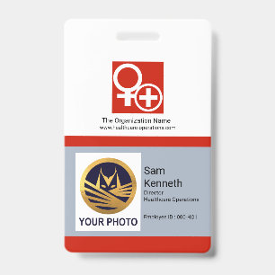 White Red Column Blocks Photo Template Medical ID Badge