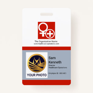 White Red Column Blocks Photo Template Medical ID Badge