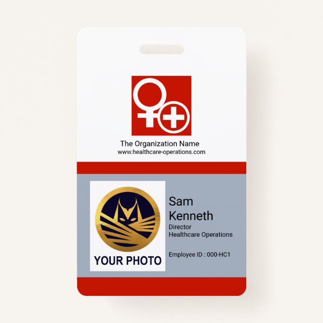 White Red Column Blocks Photo Template Medical ID Badge (Front)