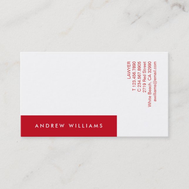 White Red Contemporary Minimalistic Business Card (Front)