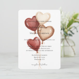 White Red Cream Heart Balloons Wedding Invitation