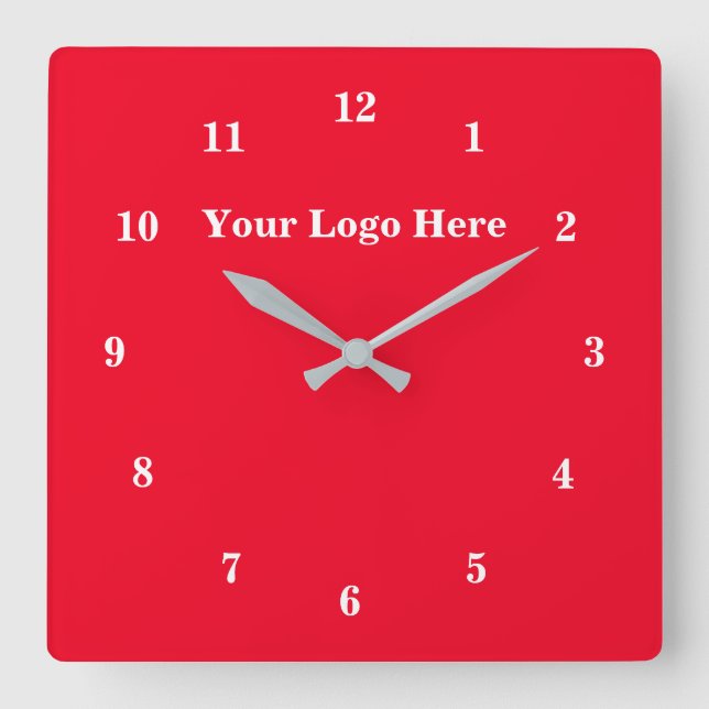 White Red - Customisable - Add Your Logo / Text Square Wall Clock (Front)