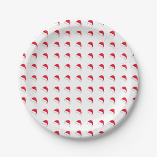 white red cute Santa Hat pattern Christmas paper Paper Plate