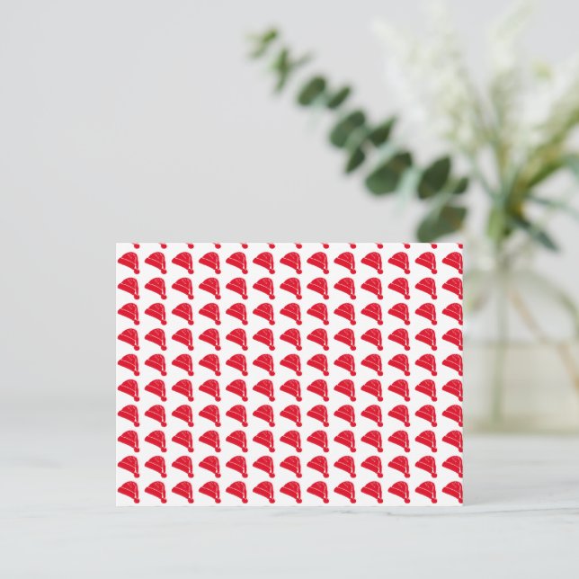 white red cute Santa Hat pattern Christmas Postcard (Standing Front)