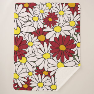White red daisies floral sherpa blanket