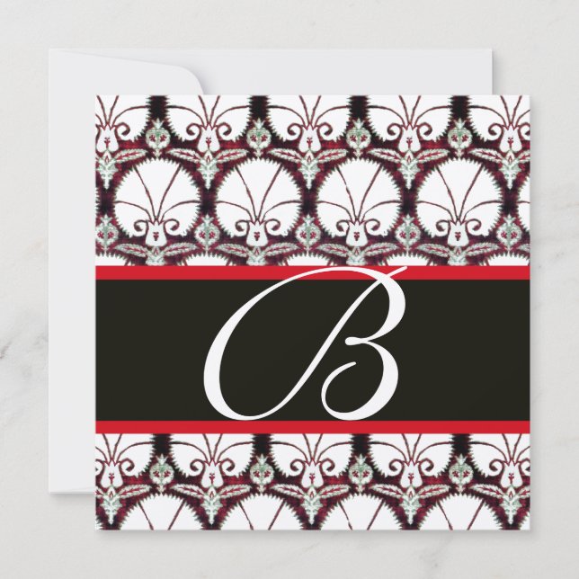WHITE RED DAMASK CARNATIONS MONOGRAM champagne Invitation (Front)