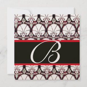 WHITE RED DAMASK CARNATIONS MONOGRAM champagne Invitation