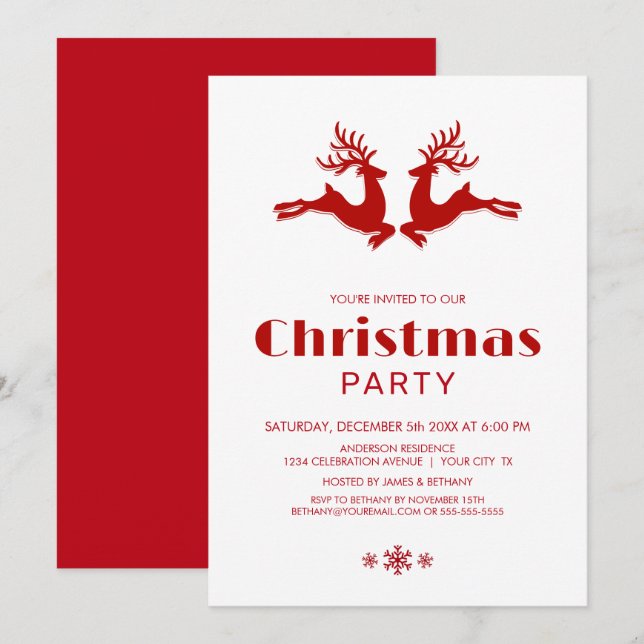 White Red Deer Christmas Party Invitation (Front/Back)