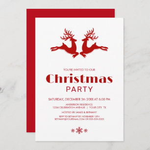 White Red Deer Christmas Party Invitation