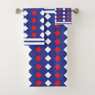 White Red Diamond Stripe Pattern Bath Towel Set