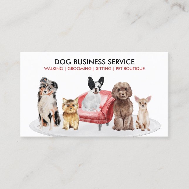 White Red Dog Sitting Pet Hotel Business Card (Front)