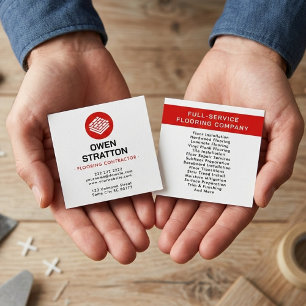 White & Red Flooring Installation Contractor Square Business Card
