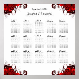 White & Red Floral 15 Wedding Tables Seating Chart