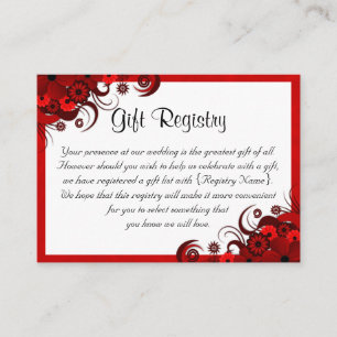 White Red Floral Mini Wedding Gift Registry Enclosure Card