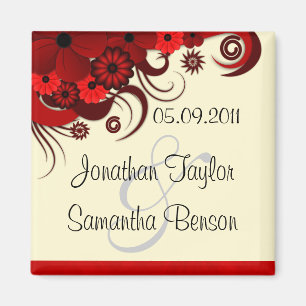 White Red Floral Save The Date Fridge Magnets