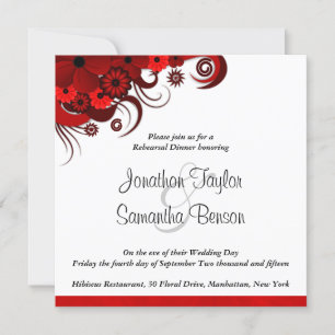 White & Red Floral Wedding Rehearsal Dinner Invite