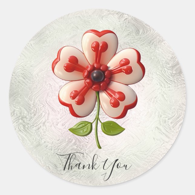 White Red Flower Thank You Sticker (Front)