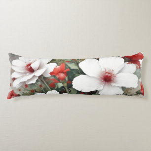 White & Red Flowers Elegant Watercolor Body Cushion