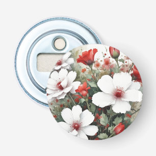 White & Red Flowers Elegant Watercolor Bottle Opener